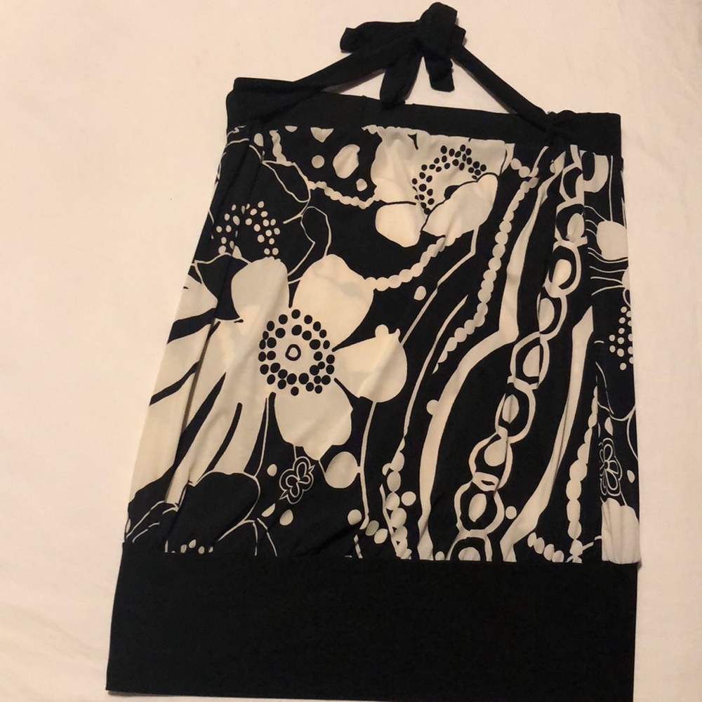 Papaya bandeau top Ties around neck Full length LNWOT black white Large